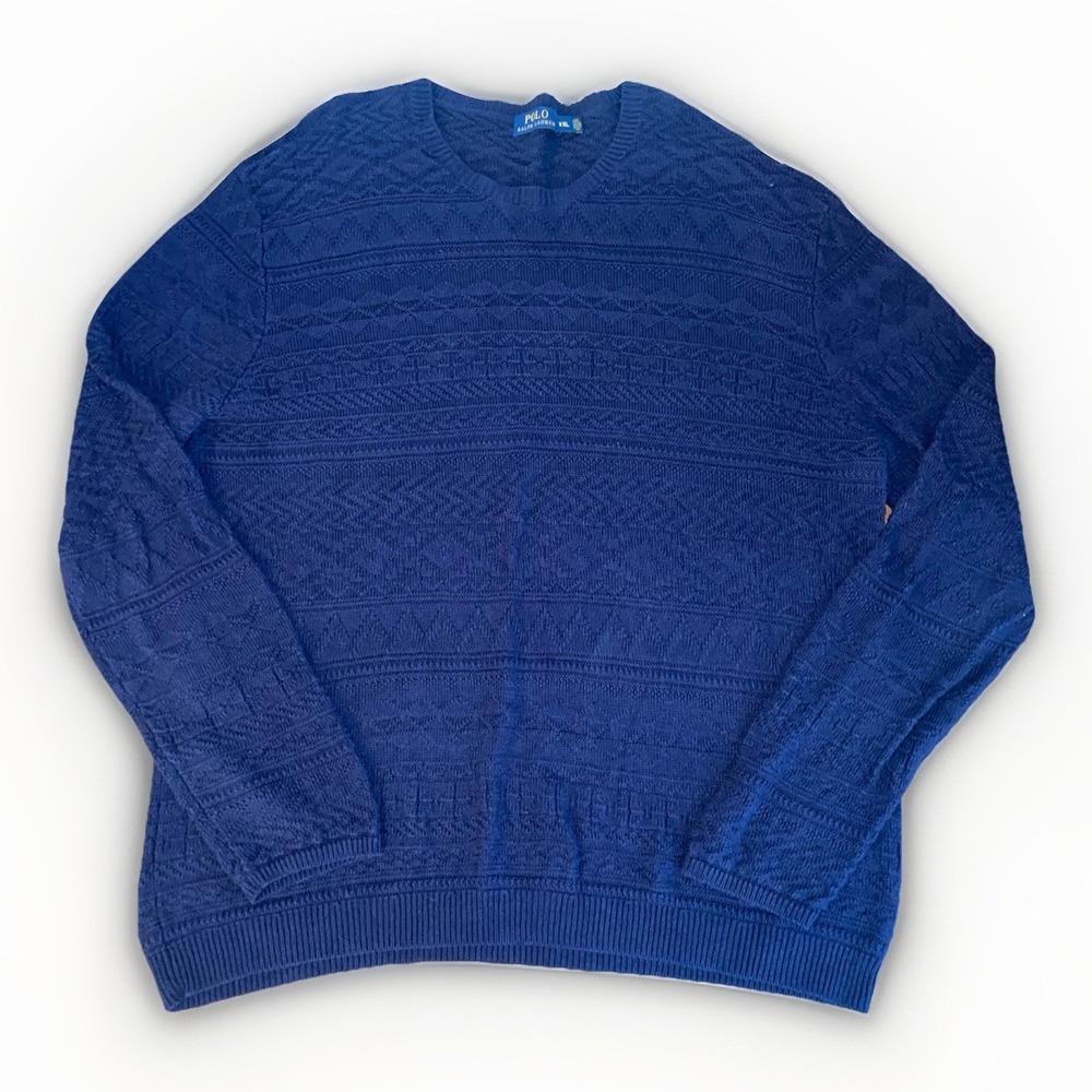Polo Ralph Lauren Navy Fisherman Cable Knit Crew Neck Sweater‎ Linen/Cotton XXL